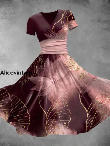 Alice™ | Vintage Blommig Maxi Klänning med V-ringning