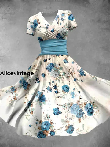 Alice™ | Vintage Blommig Maxi Klänning med V-ringning