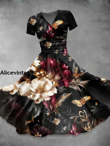 Alice™ | Vintage Blommig Maxi Klänning med V-ringning