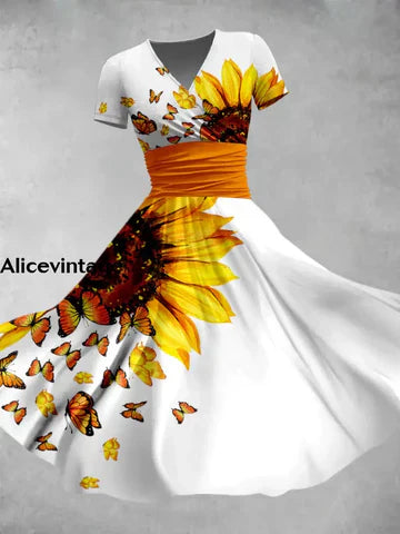 Alice™ | Vintage Blommig Maxi Klänning med V-ringning
