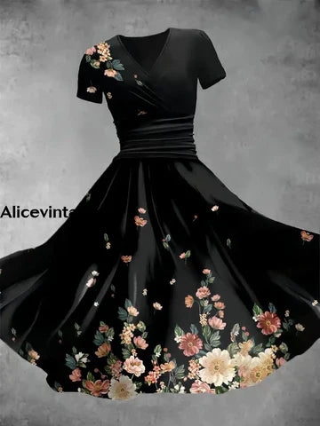 Alice™ | Vintage Blommig Maxi Klänning med V-ringning