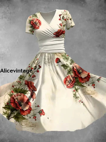 Alice™ | Vintage Blommig Maxi Klänning med V-ringning