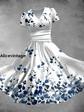 Alice™ | Vintage Blommig Maxi Klänning med V-ringning
