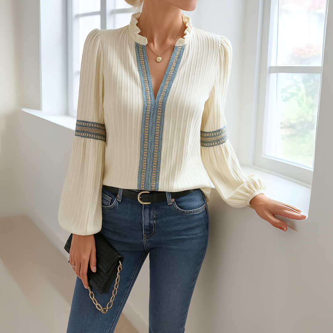 Ania™ - Elegant V-ringad Spetsblus