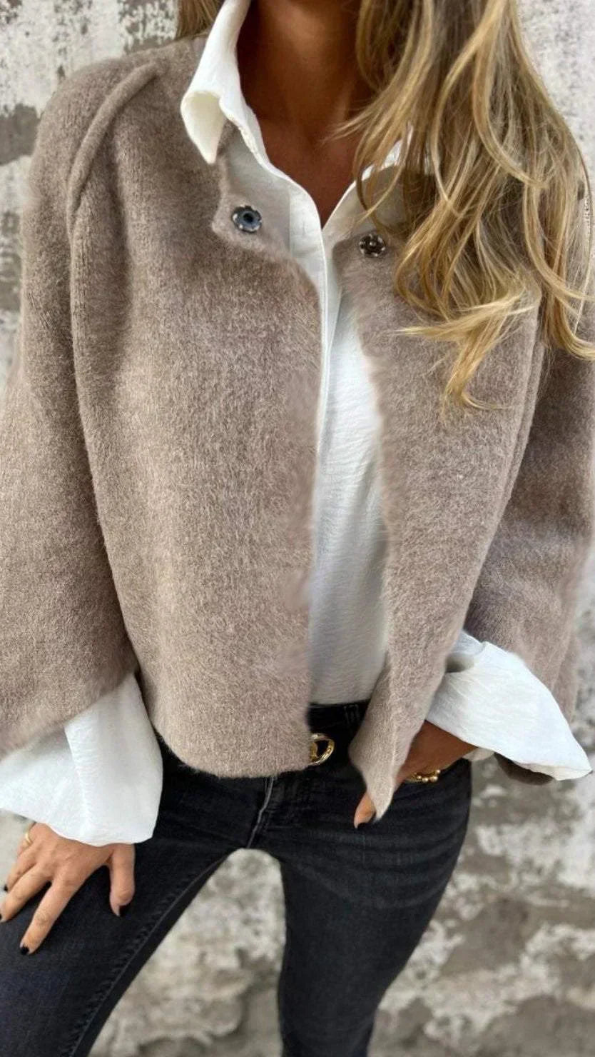 Celine™ | Ullcardigan med rund hals och långa ärmar