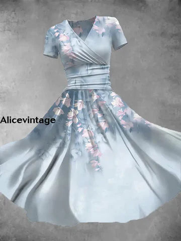 Alice™ | Vintage Blommig Maxi Klänning med V-ringning