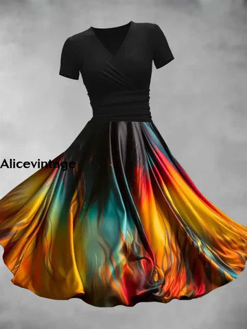 Alice™ | Vintage Blommig Maxi Klänning med V-ringning