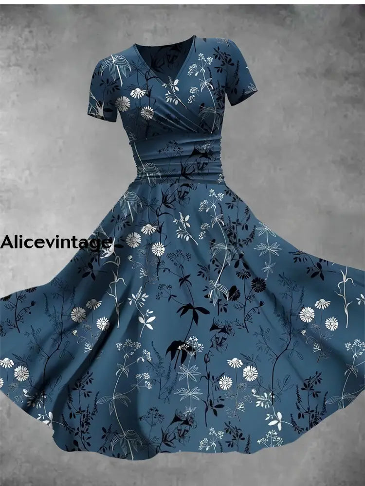 Alice™ | Vintage Blommig Maxi Klänning med V-ringning